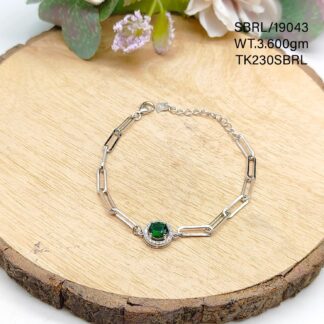 Ladies Green Solitaire Bracelet in Sterling Silver Pure 925 BIS Hallmarked