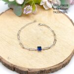 Ladies Square Blue Solitaire Bracelet in Sterling Silver Pure 925 BIS Hallmarked