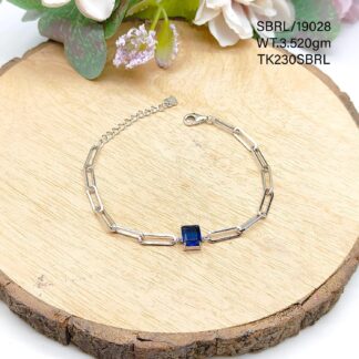Ladies Square Blue Solitaire Bracelet in Sterling Silver Pure 925 BIS Hallmarked