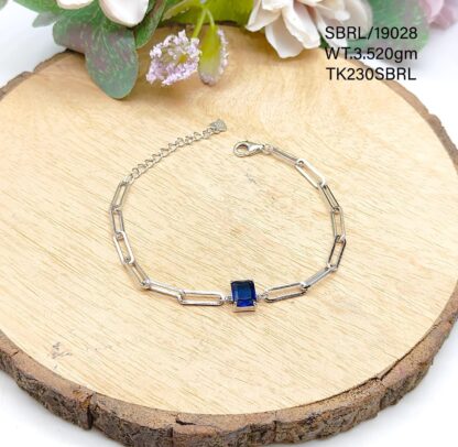 Ladies Square Blue Solitaire Bracelet in Sterling Silver Pure 925 BIS Hallmarked