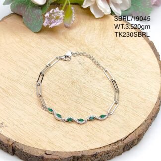Ladies Green Stylish Bracelet in Sterling Silver Pure 925 BIS Hallmarked