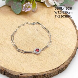 Ladies Red Solitaire Bracelet in Sterling Silver Pure 925 BIS Hallmarked