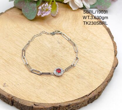 Ladies Red Solitaire Bracelet in Sterling Silver Pure 925 BIS Hallmarked