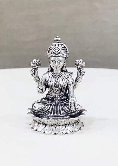 Pure Silver Lakshmi Idol on Lotus Flower