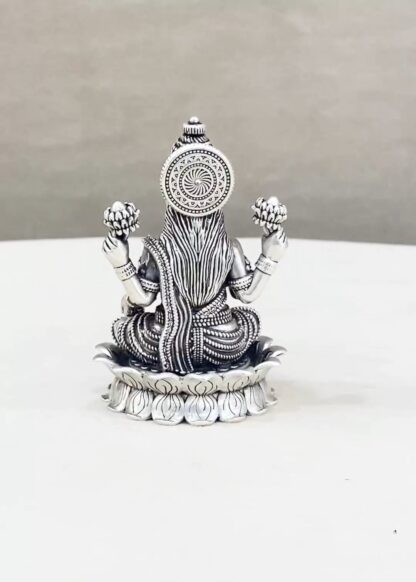 Pure Silver Lakshmi Idol on Lotus Flower - Image 4