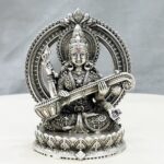 Maa Saraswati Silver Idol with Back Arch