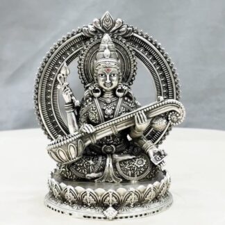 Maa Saraswati Silver Idol with Back Arch