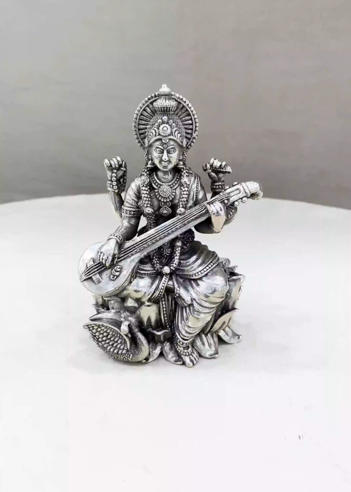 Maa Saraswati Pure Silver Idol - Image 1