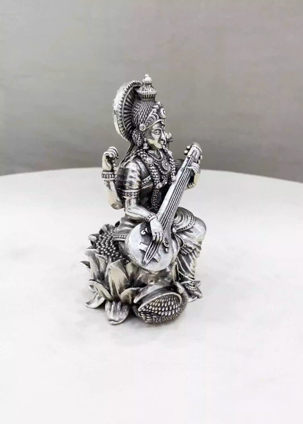 Maa Saraswati Pure Silver Idol - Image 2