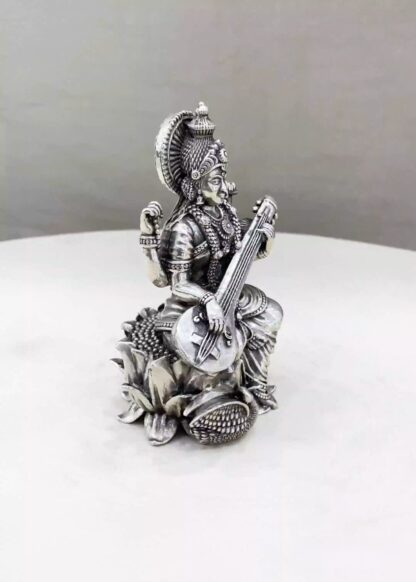 Maa Saraswati Pure Silver Idol - Image 2