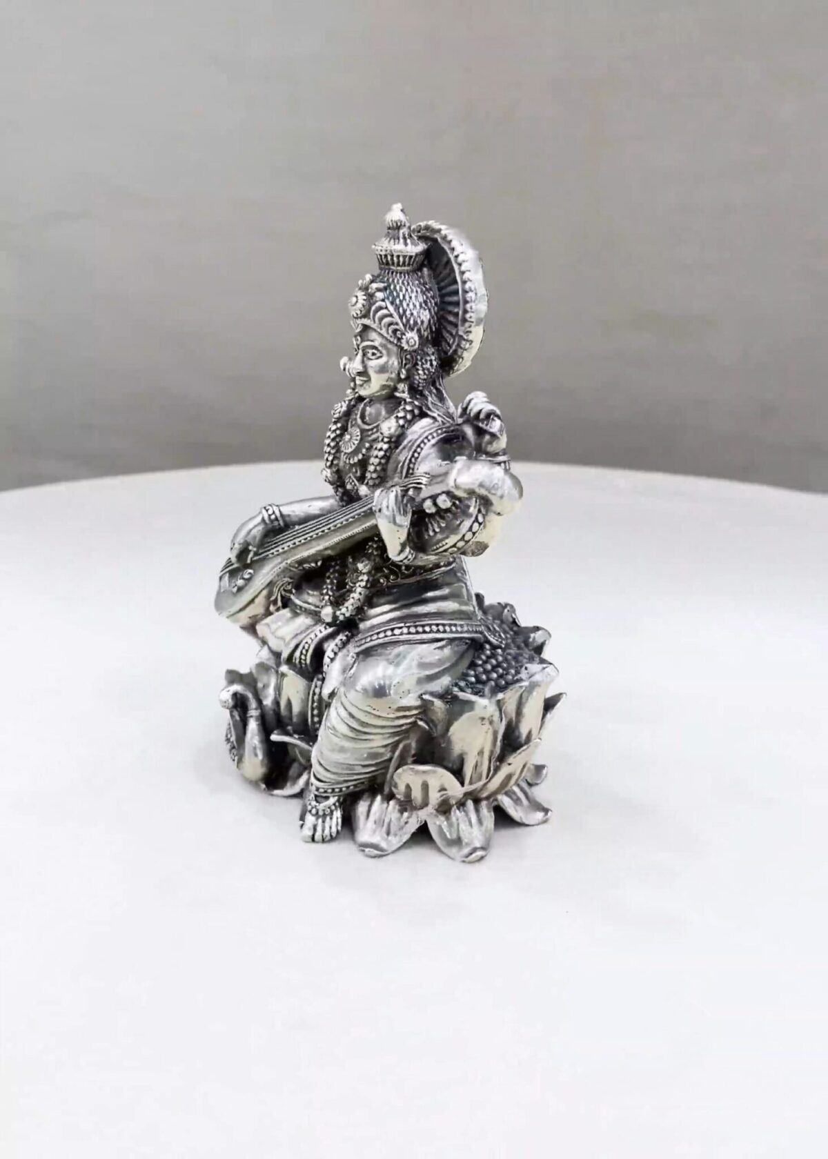 Maa Saraswati Pure Silver Idol - Image 4