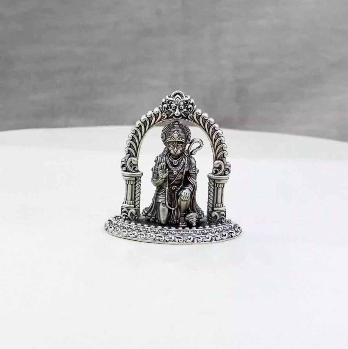 Sitting Hanuman Arch Pure Silver Idol