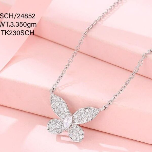 Chain with Shimmering Butterfly Pendant in Sterling Silver 925