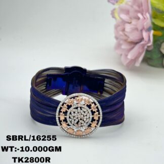 Stunning Floral Fabric Bracelet in Sterling Silver Pure 925