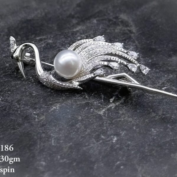 Lustrous White Pearl Brooch in Pure Silver 925 BIS Hallmarked
