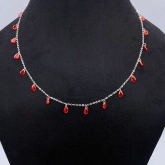 Red Stone Necklace in Sterling Silver 925