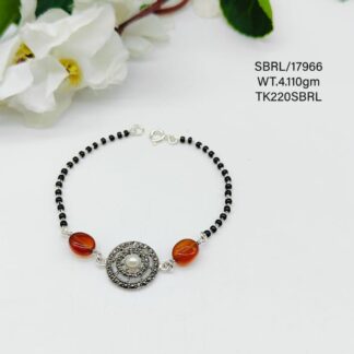 Ladies Black Beads Bracelet in Sterling Silver Pure 925 Hallmarked