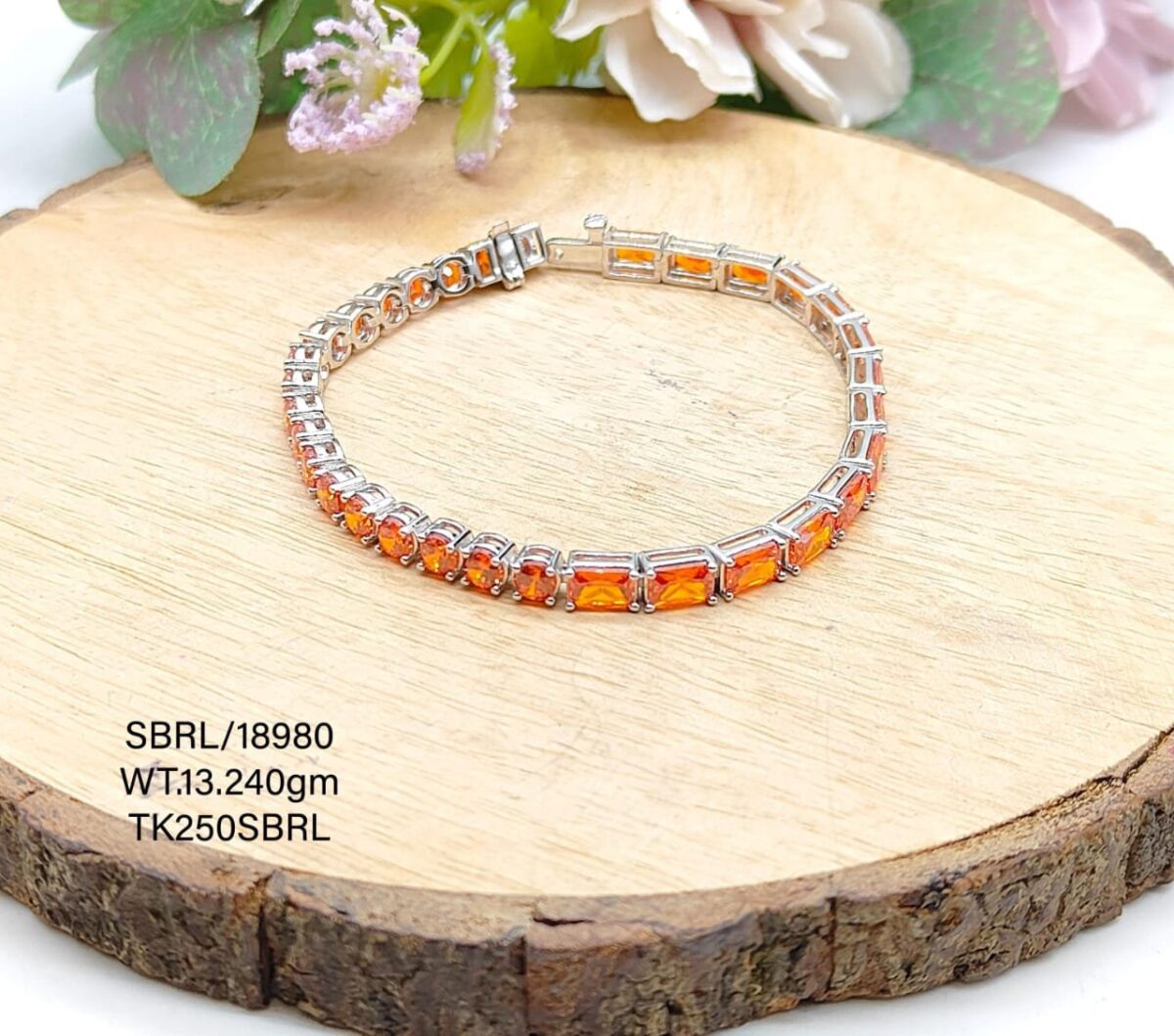 Vibrant Orange Crystal Bracelet in Sterling Silver Pure 925