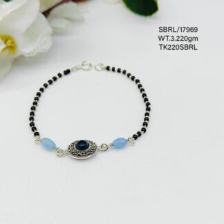 Ladies Black Beads Bracelet in Sterling Silver Pure 925 Hallmarked