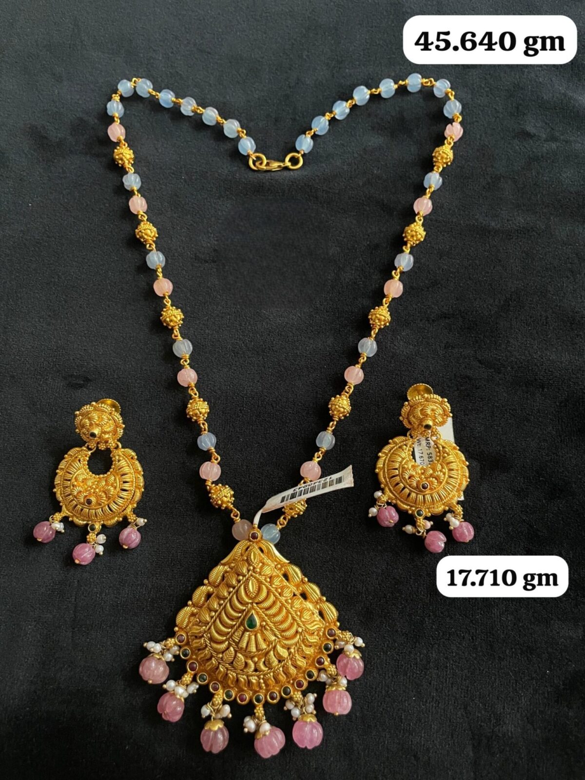 Temple Half Necklace With Earing in Pure Silver 925 BIS Hallmarked
