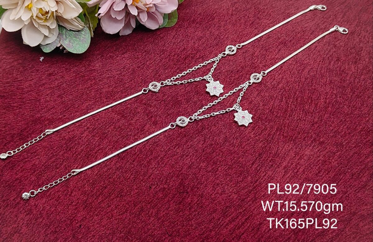 Elegant Floral Payal/Anklet in Pure 925 Silver BIS Hallmarked - Image 1