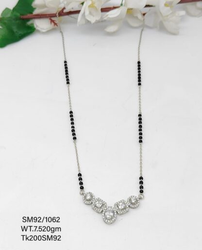Solitaire Pretty Mangalsutra in White Stone In Pure Silver