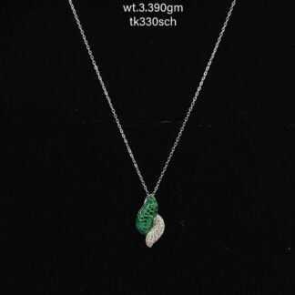 Chain with Vibrant Green&White Pendent in Sterling Silver