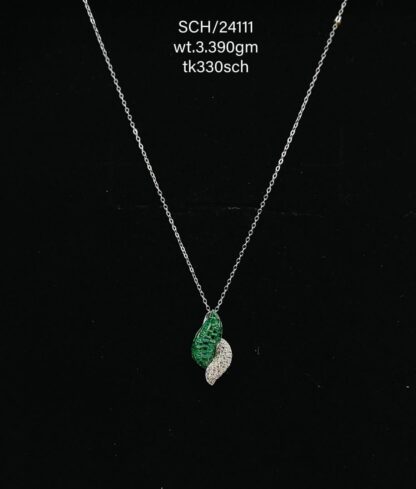 Chain with Vibrant Green&White Pendent in Sterling Silver