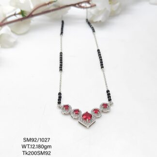 Red Stone Mangalsutra With Dashing Earring In Pure Silver