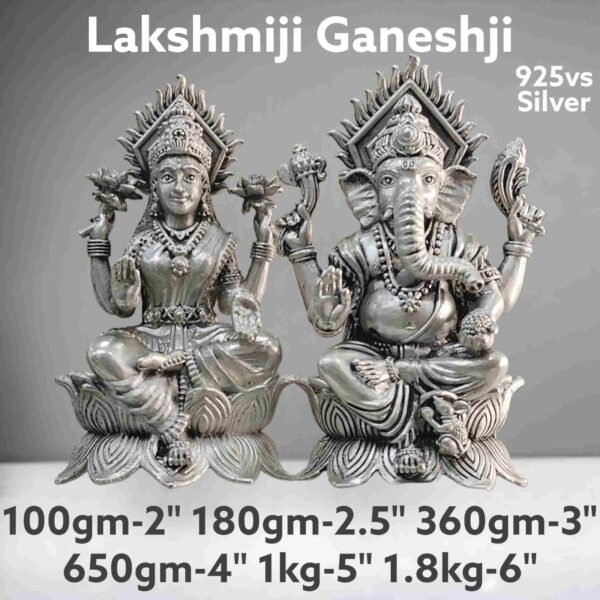 Lakshmi Ganesh Idol in Pure Silver 925 Hallmarked