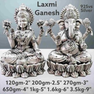 Antique laxmi & Ganesh idol Seated in Anshan in Pure Silver 925 Hallmarked
