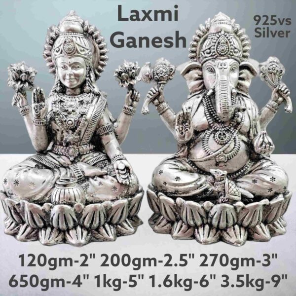 Antique laxmi & Ganesh idol Seated in Anshan in Pure Silver 925 Hallmarked