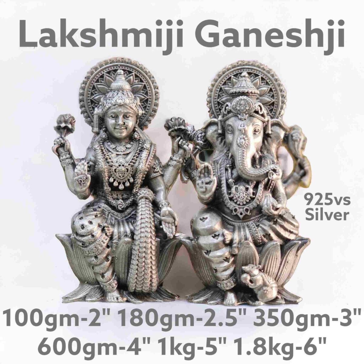 Lakshmi Ganesh Idol Seated on Lotus Aashan  in Pure Silver 925 Hallmarked - Image 1