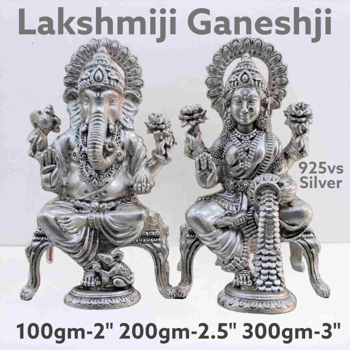 Lakshmiji & Ganeshji Idol Seated on Aashan in Pure Silver 925 Hallmarked