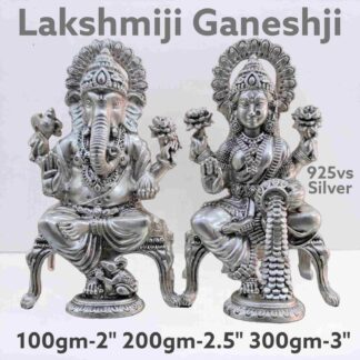 Lakshmiji & Ganeshji Idol Seated on Aashan in Pure Silver 925 Hallmarked