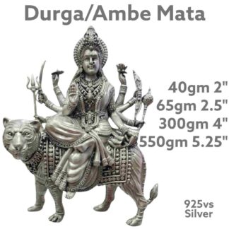 Ma Durga Idol Seated Majestically on lion in Pure Silver 925 Hallmarked