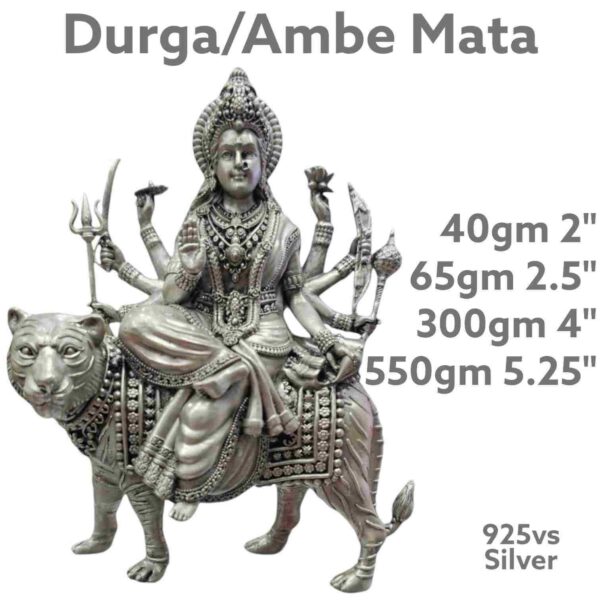 Ma Durga Idol Seated Majestically on lion in Pure Silver 925 Hallmarked