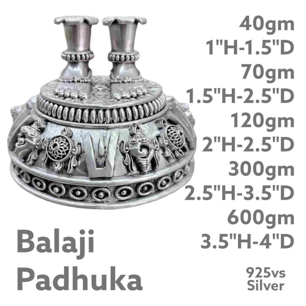 Balaji Paduka with Ancient Architect in Pure Silver 925 Hallmarked