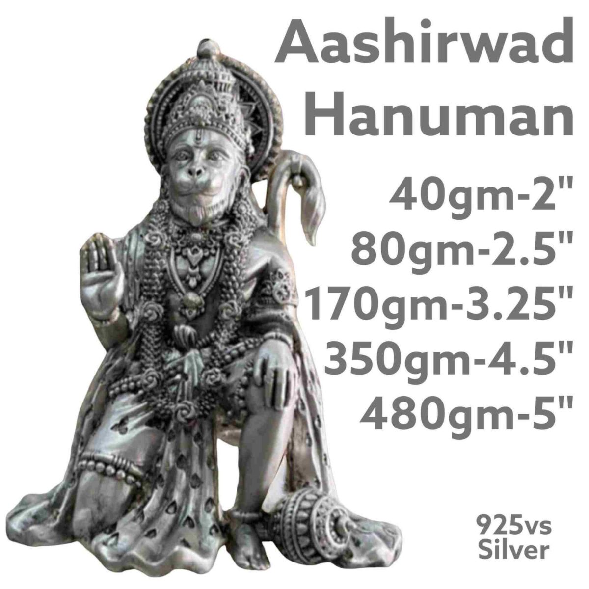 Ashirwad Hanumanji Idol in Pure Silver 925 Hallmarked