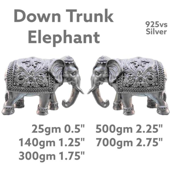 Down Trunk Elephant in Pure Silver 925 Hallmarked