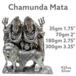 Chamunda Mata idol Seated on Lion in Pure Silver 925 Hallmarked