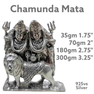 Chamunda Mata idol Seated on Lion in Pure Silver 925 Hallmarked
