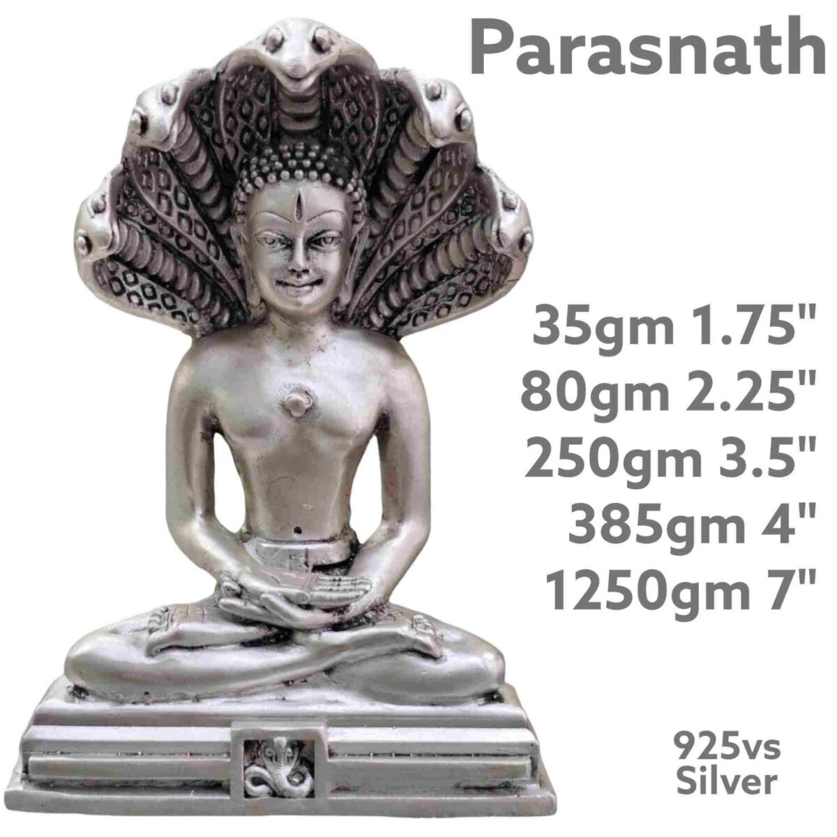 Lord Parasnath Idol in Pure Silver 925 Hallmarked