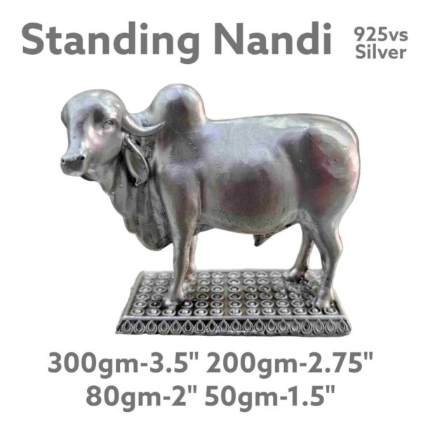 Standing Nandi Idol in Pure Silver 925 Hallmarked