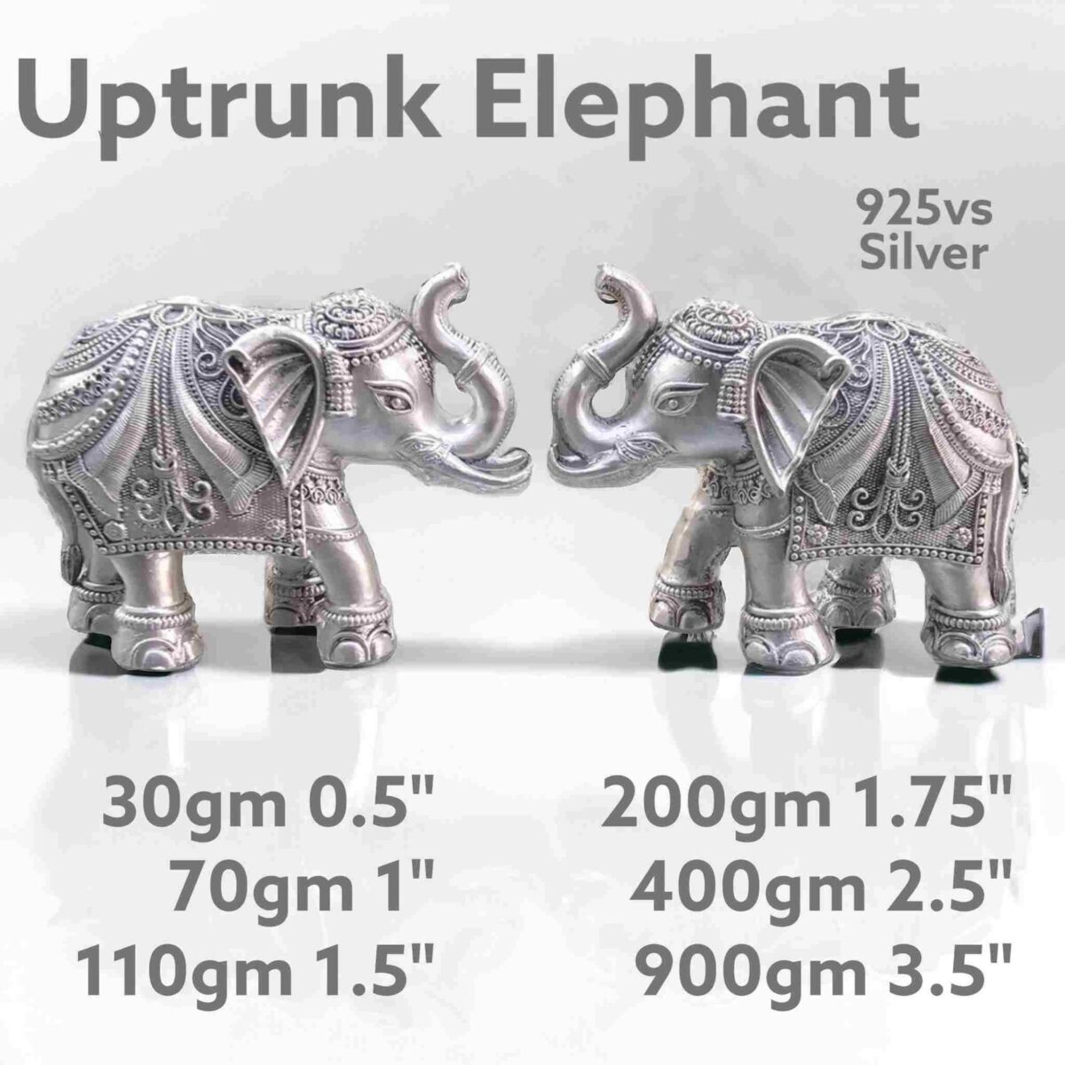 Elegant Two Uptrunk Elephant Idol in Pure Silver 925 Hallmarked