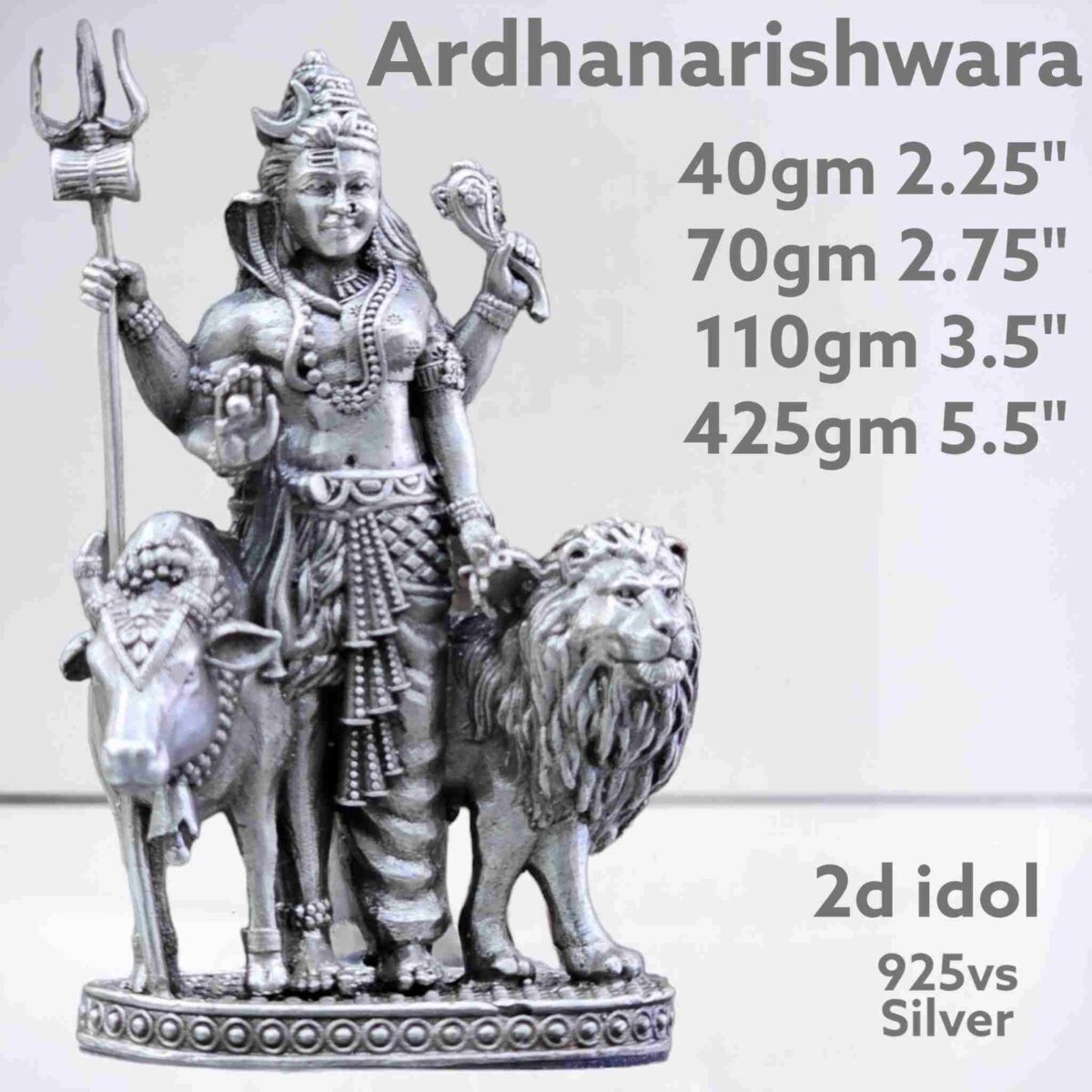 Antique Ardhanaiswara Idol in Pure Silver 925 Hallmarked - Image 1