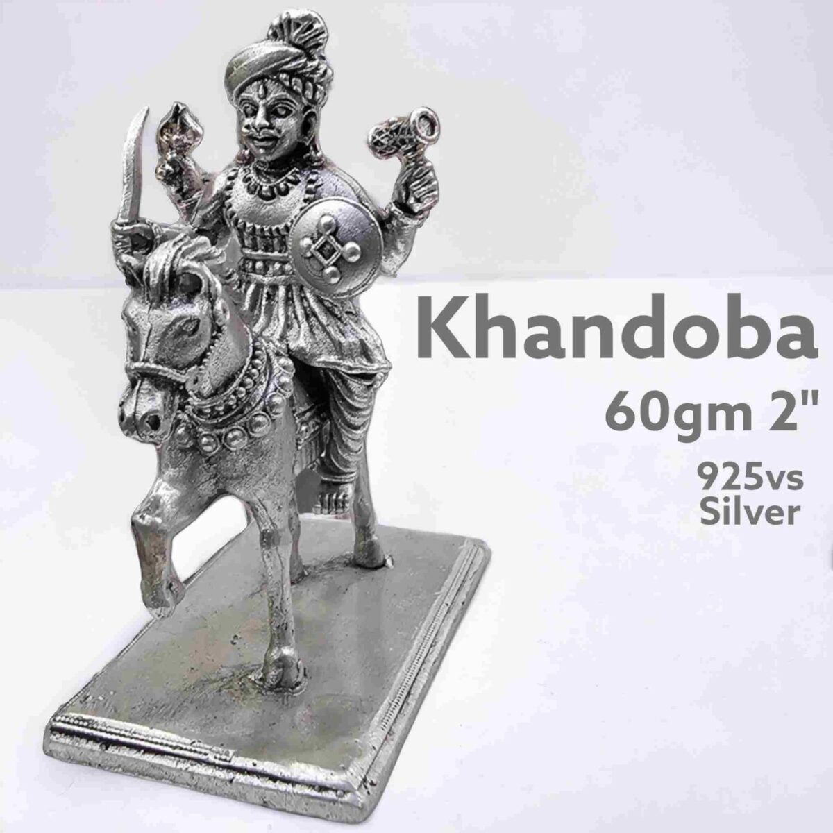 Khandoba  on Horse Back Idol in Pure Silver 925 Hallmarked