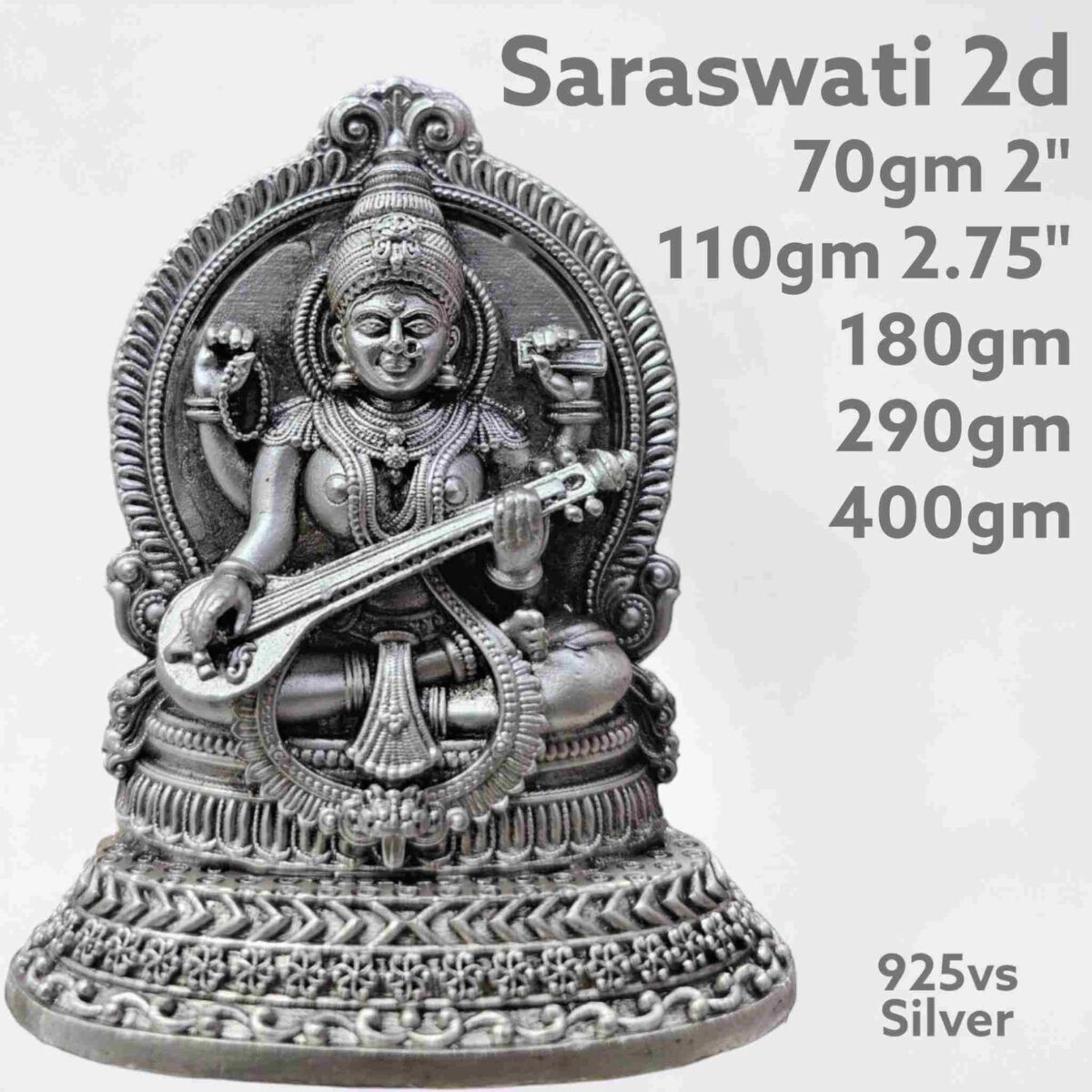 Mata Saraswati Idol in Pure Silver 925 Hallmarked - Image 1
