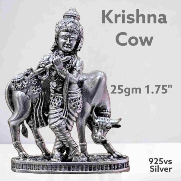 Exquisite Krishna Cow Idol in Pure Silver 925 Hallmarked
