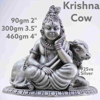 Exquisite Krishna Cow Idol in Pure Silver 925 Hallmarked
